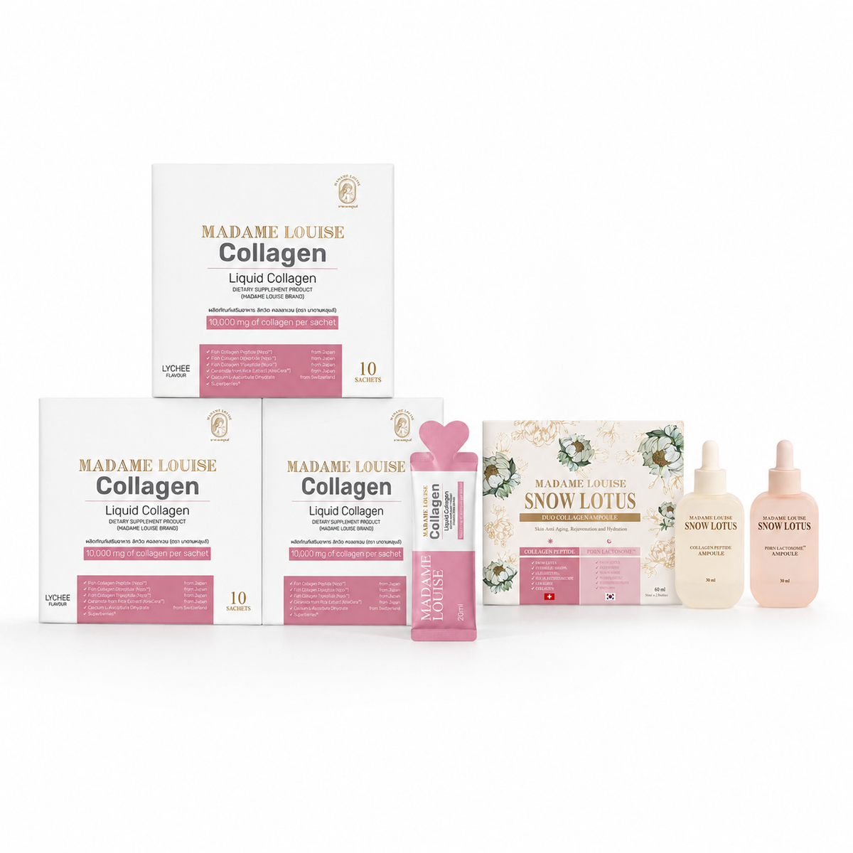 Collagen 3 กล่อง+ Ampoule Set 1 กล่อง | Madame Louise Snow Lotus