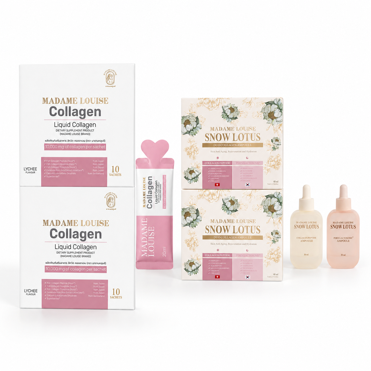 Collagen 3 กล่อง+ Ampoule Set 1 กล่อง | Madame Louise Snow Lotus