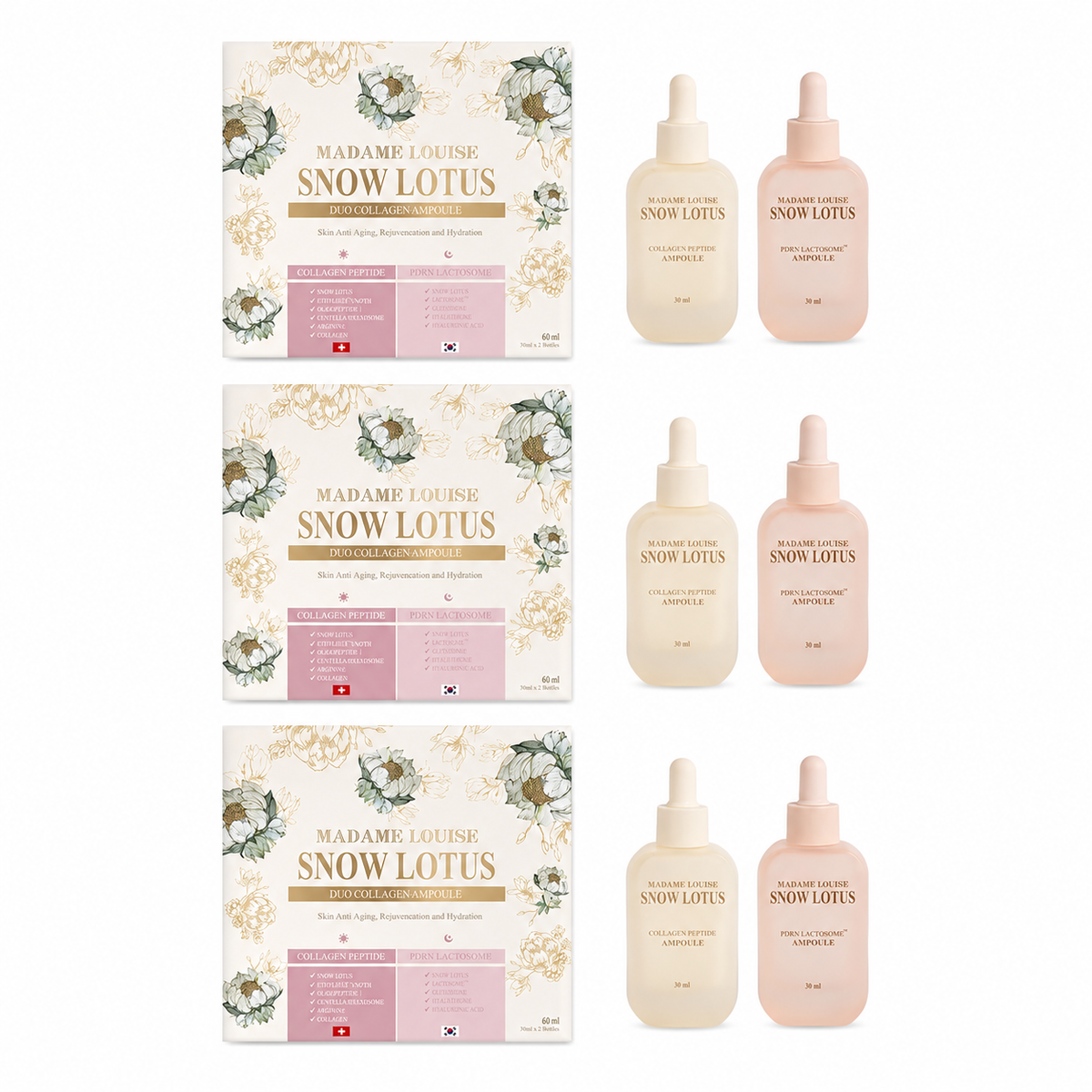 Snow Lotus Duo Collagen Ampoule | แอมพูล Day & Night Madame Louise 1 กล่อง