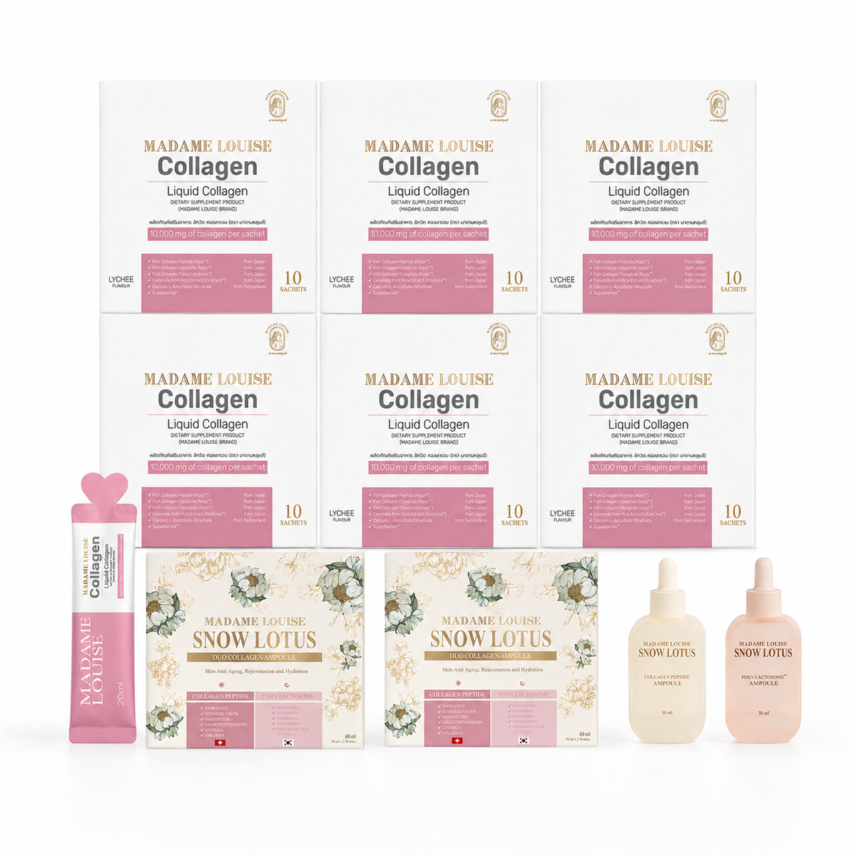 Collagen 3 กล่อง+ Ampoule Set 1 กล่อง | Madame Louise Snow Lotus